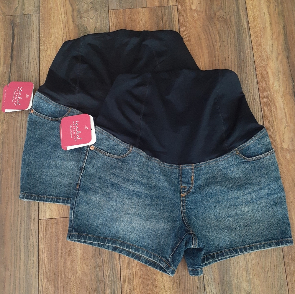 Size 6 NWT 1 Pair of Maternity Midi Shorts Medium Blue Denim Crossover Panel